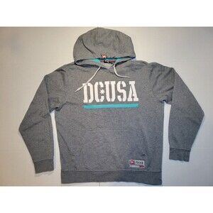 Vintage Y2K DC Shoe Co Rob Dyrdek USA Skater Hoodie Grey Teal Mens M Drawstrings